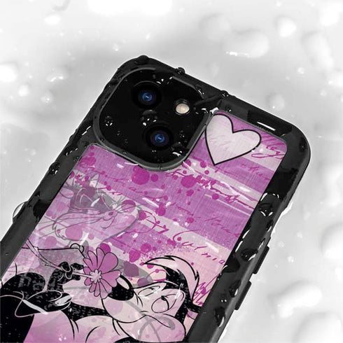 Looney Tunes Pepe Le Pew Purple Romance iPhone 15 Plus Waterproof Case